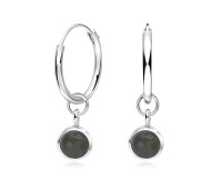 Grey Quartz Natural Stone Silver Hoop Earring HO-2477